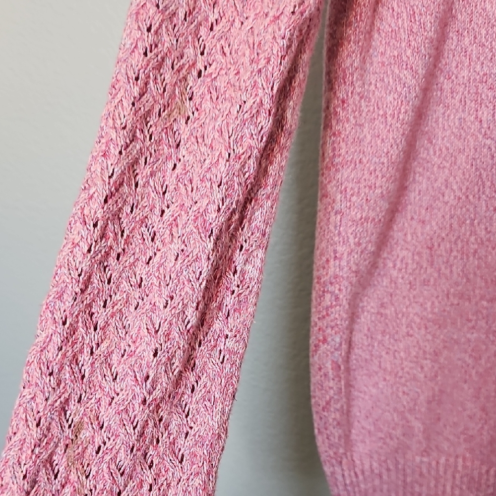 Loft Pink Heathered Pointelle Cotton Sweater Top Small - Picture 5 of 7